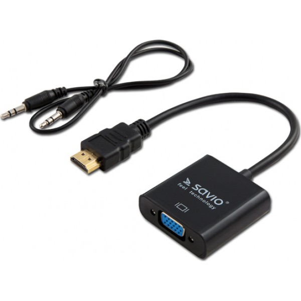 SAVIO CL-23/B HDMI (M) - VGA (F) Μετατροπέας HDMI male σε VGA female WITH AUDIO 3.5MM